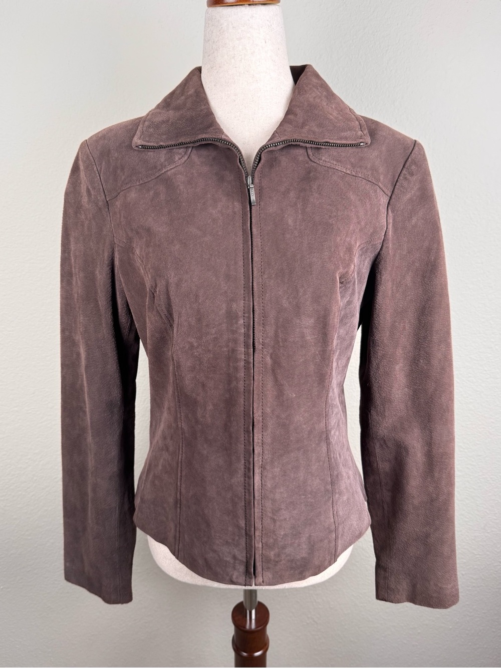 Vintage Yvonne & Marie Suede Leather Jacket Womens Brown Fitted Y2K Full Zip